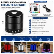 Caixa de Som Bluetooth Portátil Recarregável Rádio FM USB Cartão Micro SD LED Entrada P2 Alumínio Compacta Cor sortida