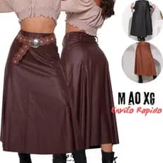 Saia Longa Feminina Saia Couro Fake Saia Godê Saia Marrom Moda Evangélica Confortável