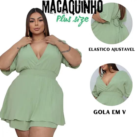 Vestido Macaquinho Shorts Saia Plus Size Gola em V Vestido Soltinho Tecido Em Viscolinho