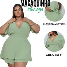 Vestido Macaquinho Shorts Saia Plus Size Gola em V Vestido Soltinho Tecido Em Viscolinho