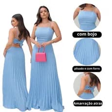 Vestido Longo Feminino Plisado Tecido luis twill Moda Evangélica Eventos Formatura Festas