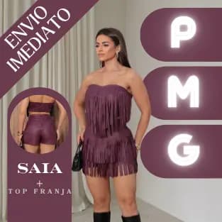 Conjunto Feminino Tomara que Caia Franja Modinha Blogueira Festa Short Curto Country