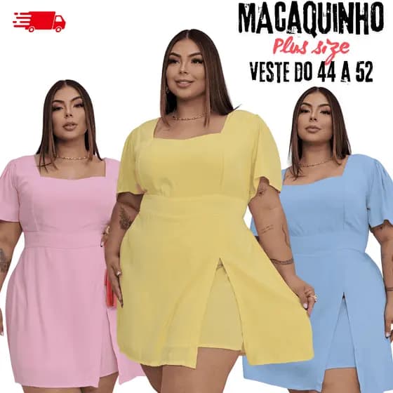 Macaquinho Feminino Plus Size Elegante Short Saia Vestido Soltinho Confortável Vestido Plus Size