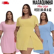 Macaquinho Feminino Plus Size Elegante Short Saia Vestido Soltinho Confortável Vestido Plus Size