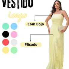 Vestido Longo Feminino Plisado Com Bojo Tecido Luis Twill Premium Vestidinho soltinho