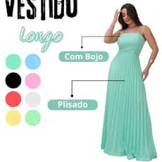 Vestido Longo Feminino Plisado Tecido Luis Twill Vestido Soltinho Premium Com Bojo