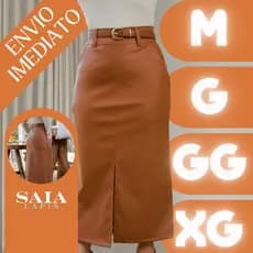Saia Lápis Midi em Courino Cintura Alta Look Blogueira Moda Evangélica Chic e Moderna Saia Longa