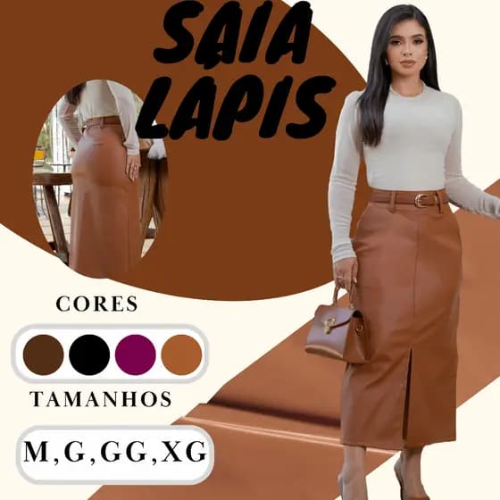 Saia Midi Courino Cintura Alta Tendência Blogueira Moda Evangélica Saia LapÍs