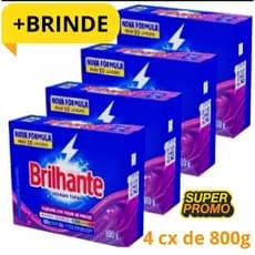 kit com 4 caixas de sabão em pó BRILHANTE 800g cada lava roupa concentrado +BRINDE GRÁTIS.