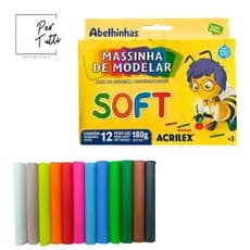 Massinha de Modelar Escolar 12 Cores Soft Acrilex Infantil Cor Colorido
