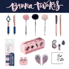 Kit Bruna Tavares Papelaria Caneta Lapiseira Estojo Marca Texto Corretivo Fita Lapis HB Fone