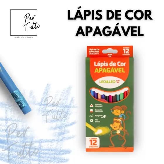 Lapis De Cor 12 Cores Apagável Leo Leo Lápis de Cor Com Borracha