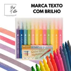 Kit 12 Canetas Marca Texto Coloridas com Brilho Cores Vivas e Neon Estudo Decoração
