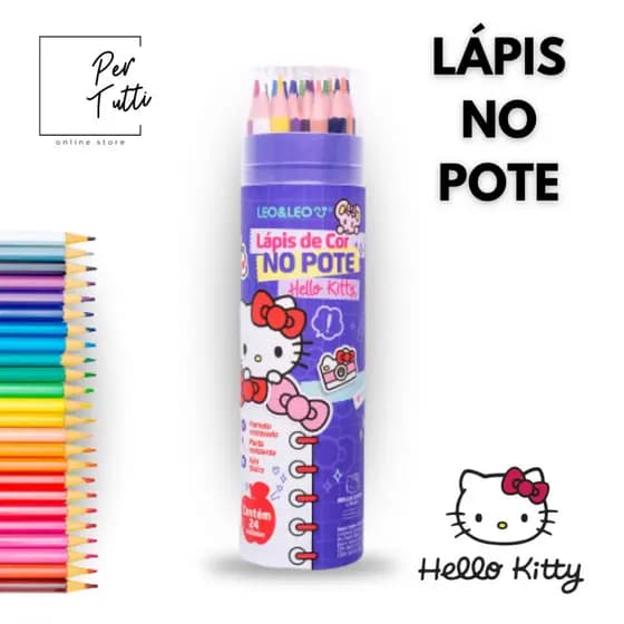 Lapis De Cor 24 Cores Hello Kitty Lapis De Cor No Pote