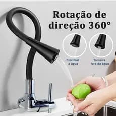 Torneira Parede Cozinha Gourmet Preta Flexivel 2 Jatos 1/4 de Volta Para Mesa Pia Bancada e Mármore