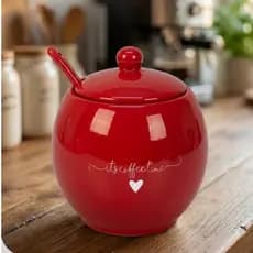 Açucareiro Porcelana Vermelho 350ml L’amour Hauskraft com Colher