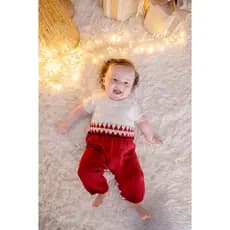 Jardineira Roupa Natal Bebe Tricô Vermelho Papai Noel Menino Menina Macacão NãoAcompanhaBody
