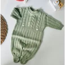 Macacão de Bebê Trançado Roupa Verde Tricot Ursinho Saída Maternidade Recém Nascido Menina Menino