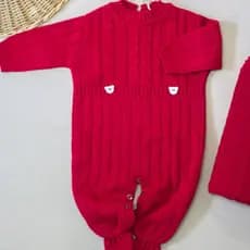 Macacão de Bebê Trançado Roupa Tricot Ursinho Saída Maternidade Vermelho Recém Nascido Menina Menino