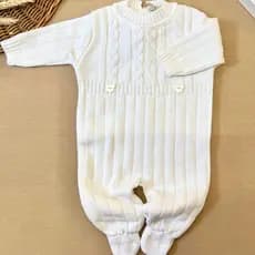 Macacão de Bebê Trançado RoupaTricot Ursinho Saída Maternidade Branco Recém Nascido Menina Menino