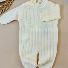 Macacão de Bebê Trançado RoupaTricot Ursinho Saída Maternidade RN Amarelo Bebê Menina Menino