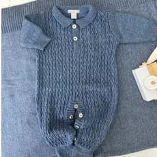Macacão bebê liso Roupa Tricot  Azul Jeans Saída Maternidade Moda Infantil Menino Menina Polo