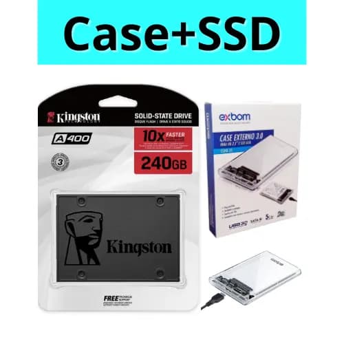 SSD 240gb/480gb/960gb Kingston Sata 2.5" + Case Externo Transparente HD/SSD 3.0 Ultra Rápido Exbom