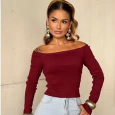 Blusa Feminina de Manga Longa  Meia  Estação Blusinha Manga Comprida