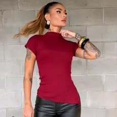 Blusa Feminina Assimétrica Ribana Canelada, Básica, Moda Luxo, Chic e Confotavel