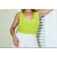 Cropped Tricot Modal Premium  Canelado Feminino com Tranças na  Alça Verão  2024/2025