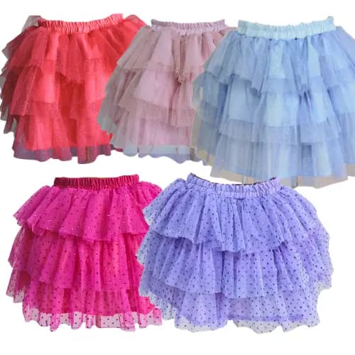 Saia tule glitter três babados - ideal para festas, passeios e fantasias.
