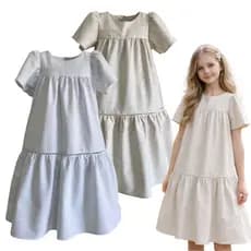 Vestido Infantil Linho com Ponto Palito – Ideal para festas, batizados, natal e ano novo