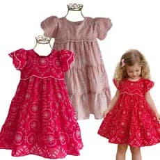 Vestido Bordado Laise acompanhado de um vestido de boneca - Eventos, Passeios, Natal e Ano Novo