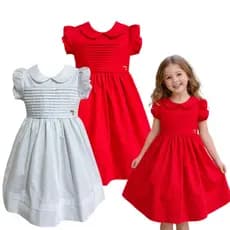 Vestido Fustão Algodão - Batizado, Eventos, Natal e Ano Novo