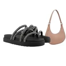 Kit Papete Sandalia Birken Flat Slide Tratorada Feminina e Bolsa Baladinha Meia Lua Promoção