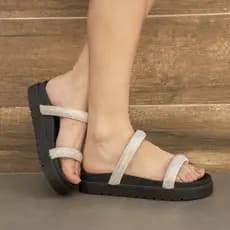 Papete Sandalia Brilhante Furtacor Flat Feminina Slide Brilhante Mulheres Estilosa e Confortavel