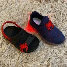 Kit dois pares papete aranha e tenis infantil menino calce facil led aranha
