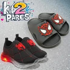 Kit 2 Pares Infantil: Tênis LED + Chinelo Nuvem Estilo Herói Confortável e Moderno