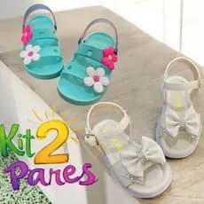 Kit 2 Pares Menina Sandalia + Papete Flor Estilo Confortavel