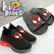 Kit 2 Pares Infantil Tênis LED Luz + Chinelo Nuvem Menino Confortável Antiderrapante Casual