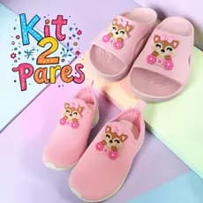 Kit 2 Pares Infantil Menina Tenis + Chinelo Nuvem Raposa