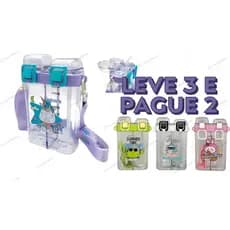 KIT COM 3 GARRAFAS SQUEEZE INFANTIL COM TAMPA CANUDO E ALÇA 750 ML