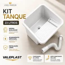 Tanque Plástico 23 Litros Lavar Roupas Lavanderia Completo Kit Instalação Torneira Válvula Acoplada Sifão Bucha Parafuso