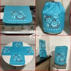 Jogo De Cozinha Completo 7 Peças Estampado Capas Panos De Cozinha Várias Cores