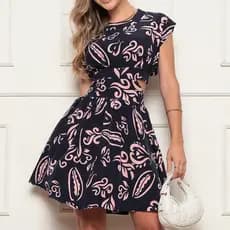 Vestido Feminino Curto Estampado Em Crepinho Com Fenda Nas Costas - Casual, Elegante E Charmoso