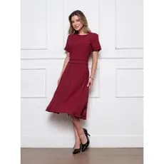 Conjunto Feminino Elegante Blusa Minimalista Manga Curta Saia Midi Fluida Acabament Contrastante Moda Executiva Feminina