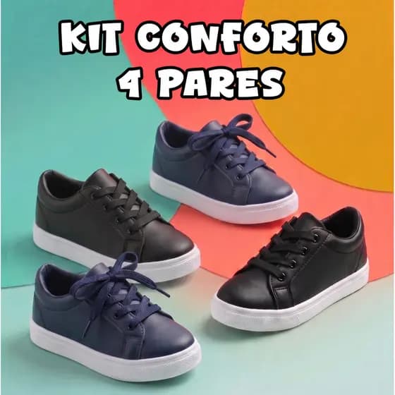 Lindo Kit 4 Pares Tênis Infantil Masculino Escolar Confortável Colegial classico