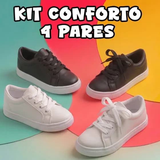 Lindo Kit 4 Pares Tênis Infantil Masculino feminino Escolar Confortável seguro