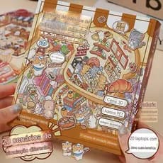 Caderno Adesivos 20 em 1 Cenários 3D de Paisagismo Capa Dura Kwaii Scrapbooking Presente de Natal 60 Unidades