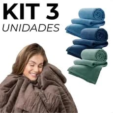 KIT 3 Cobertor Manta Casal Lisa Microfibra Soft Macia Mantinha Quentinha Felpudo Aconchegante Antialérgica